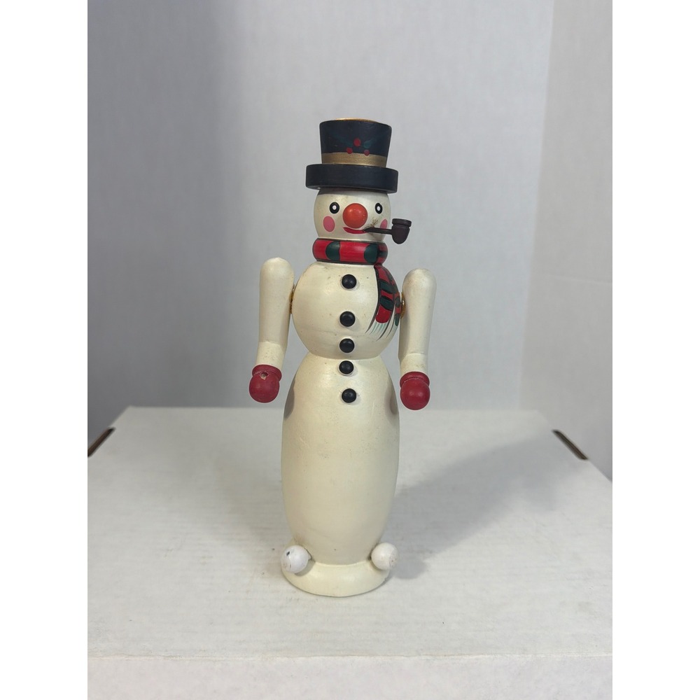 Vintage Wooden Snowman Candle Holder Christmas Figurine Hand Painted